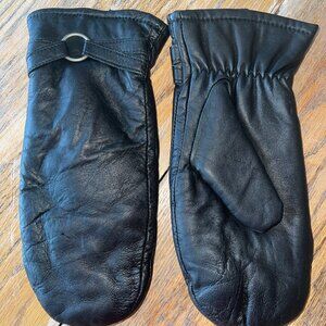 Black Leather thinsulate (40 gram) soft mitten/Never worn/XL